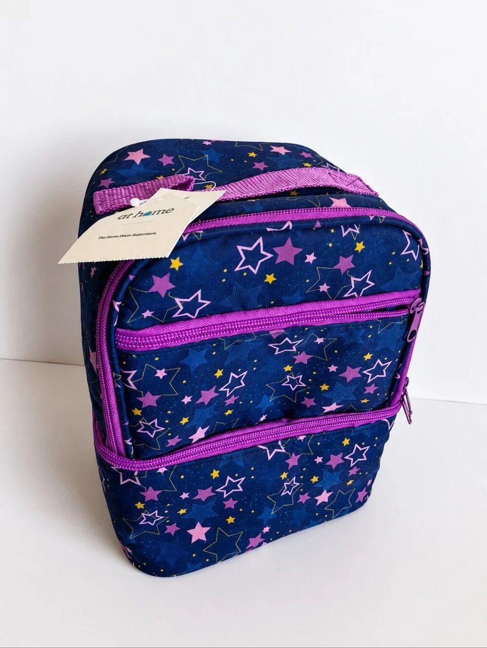 NWT Purple Star Print Insulated Double-Compartment Lunch Bag Sz 9.8